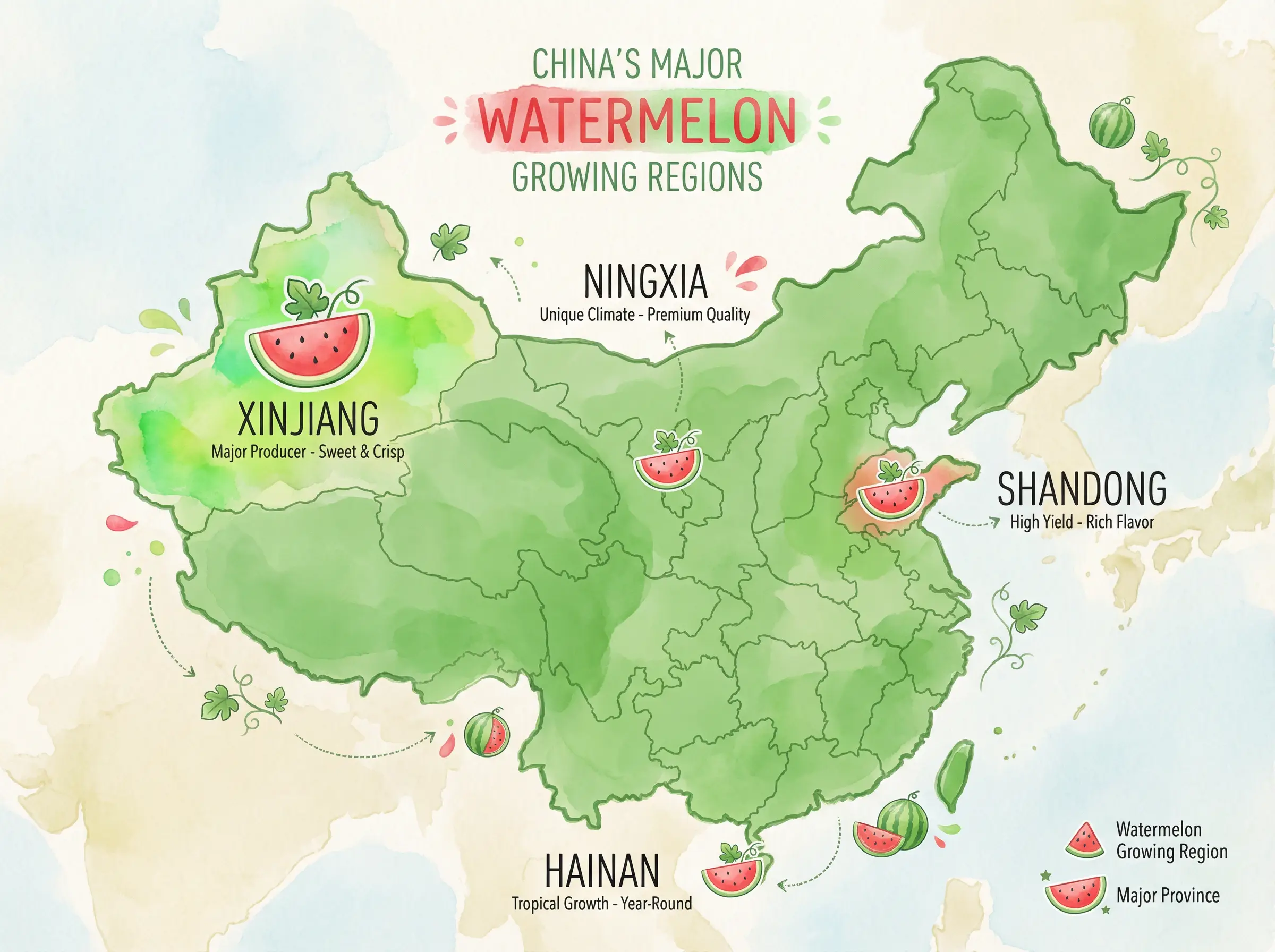 中国西瓜主要产地分布地图 - 吃瓜视频